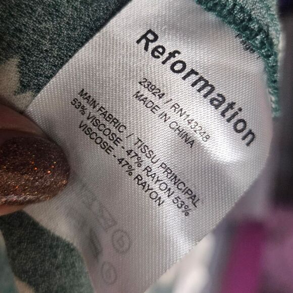 Reformation Marlowe Mini Slip Dress in Green Splatter Print Side Slit - Picture 5 of 5